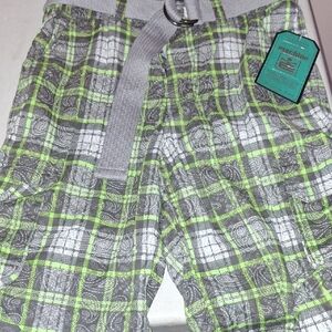 Machine Gray and Green Plaid Shorts